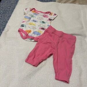minixB. Baby starter baby girls 2 piece onesie outfit w/ cute clouds pink 3M